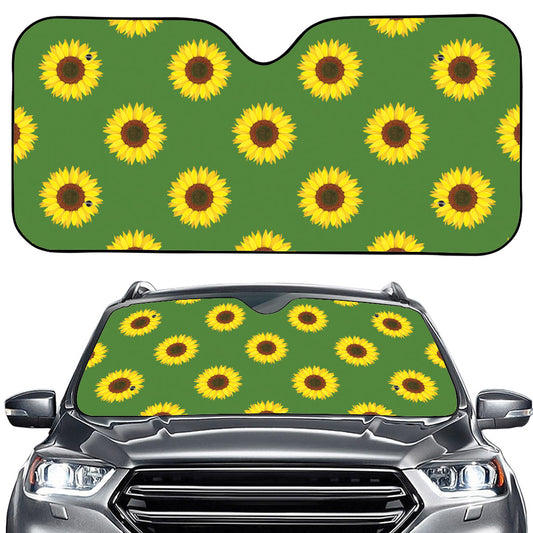 Green Sunflower Pattern Print Car Windshield Sun Shade