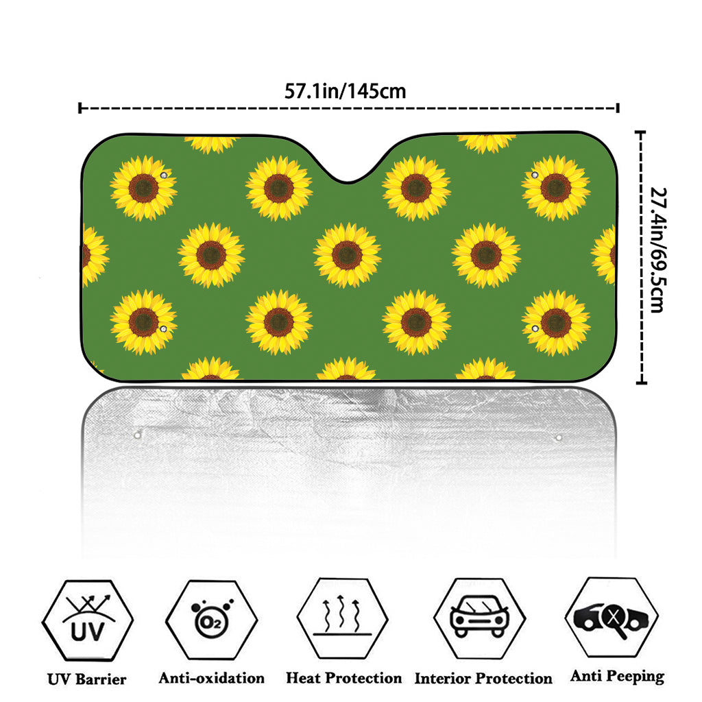 Green Sunflower Pattern Print Car Windshield Sun Shade