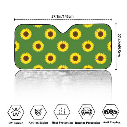 Green Sunflower Pattern Print Car Windshield Sun Shade