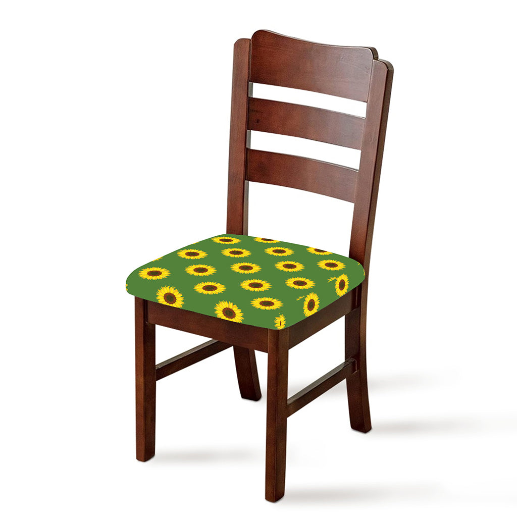 Green Sunflower Pattern Print Chair Cushion Cover