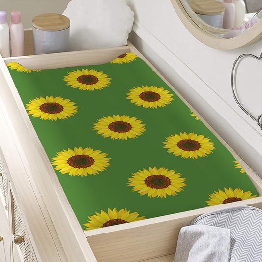 Green Sunflower Pattern Print Changing Pad Cover