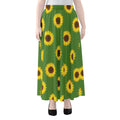 Green Sunflower Pattern Print Chiffon Maxi Skirt