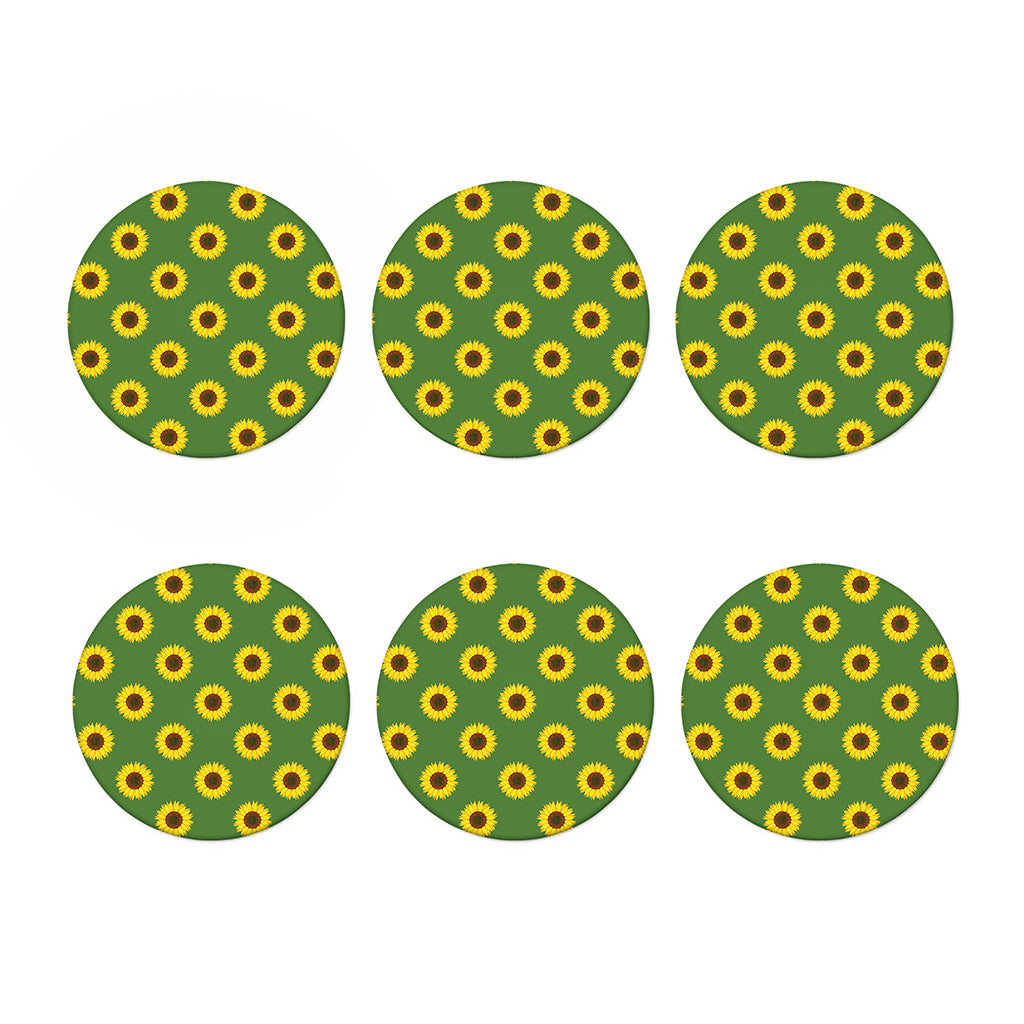 Green Sunflower Pattern Print Coaster Set