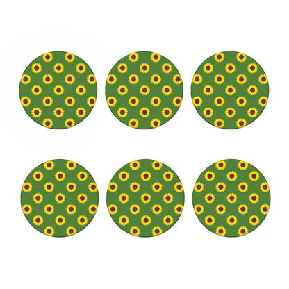 Green Sunflower Pattern Print Coaster Set