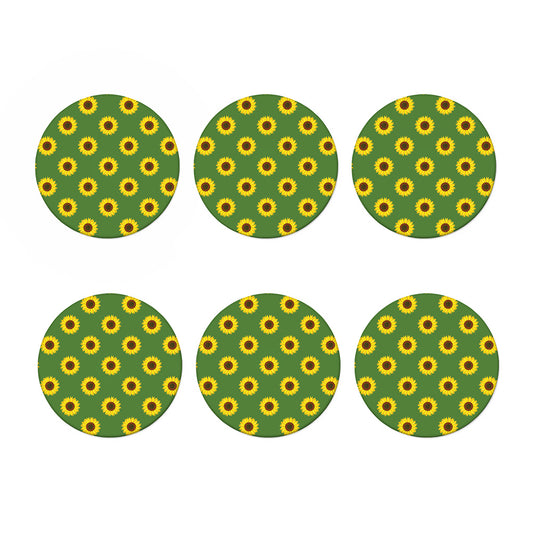 Green Sunflower Pattern Print Coaster Set