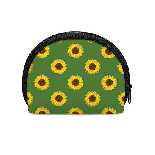 Green Sunflower Pattern Print Coin Purse
