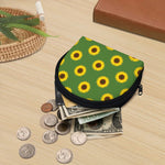 Green Sunflower Pattern Print Coin Purse