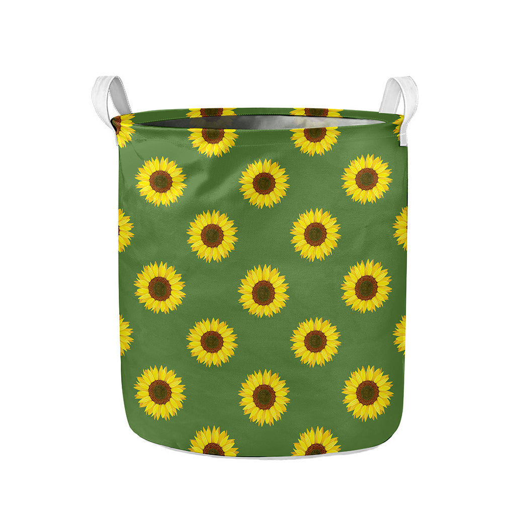 Green Sunflower Pattern Print Collapsible Laundry Basket