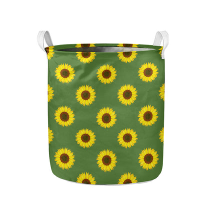 Green Sunflower Pattern Print Collapsible Laundry Basket