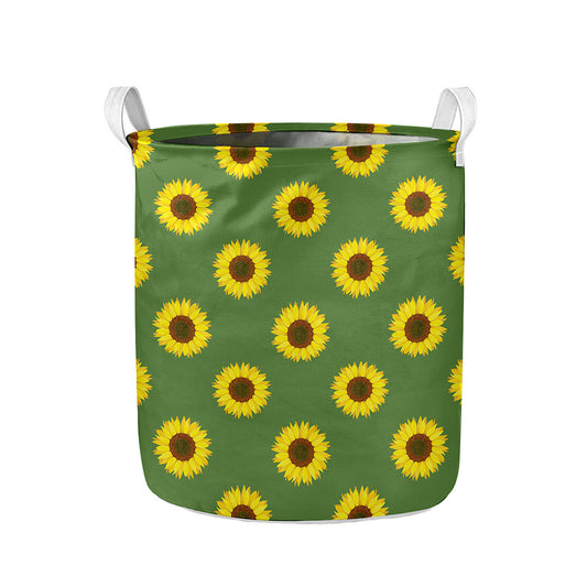 Green Sunflower Pattern Print Collapsible Laundry Basket