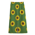 Green Sunflower Pattern Print Cotton Front Slit Maxi Skirt