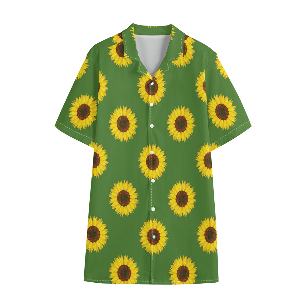 Green Sunflower Pattern Print Cotton Hawaiian Shirt