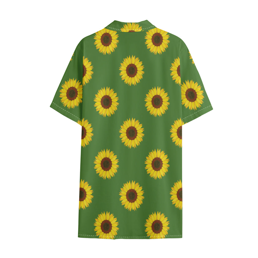 Green Sunflower Pattern Print Cotton Hawaiian Shirt