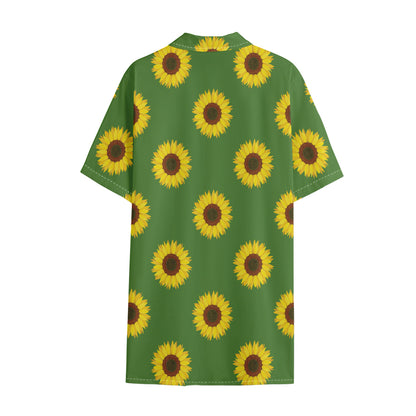 Green Sunflower Pattern Print Cotton Hawaiian Shirt