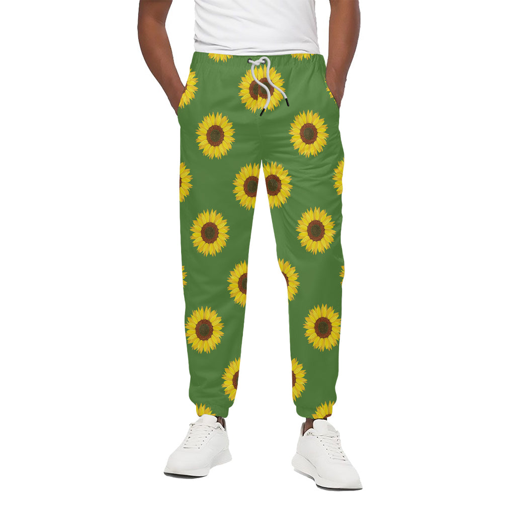 Green Sunflower Pattern Print Cotton Pants