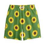 Green Sunflower Pattern Print Cotton Shorts