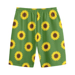 Green Sunflower Pattern Print Cotton Shorts