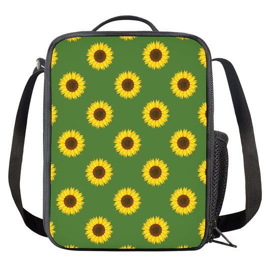 Green Sunflower Pattern Print Crossbody Lunch Bag