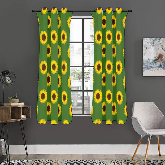 Green Sunflower Pattern Print Curtain