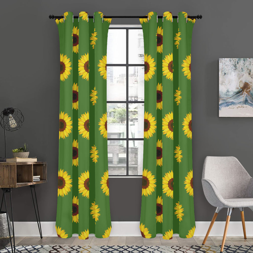 Green Sunflower Pattern Print Curtain