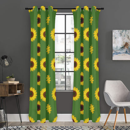 Green Sunflower Pattern Print Curtain