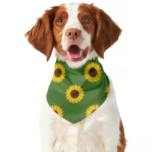 Green Sunflower Pattern Print Dog Bandana
