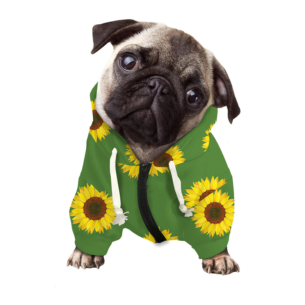 Green Sunflower Pattern Print Dog Zip Up Hoodie