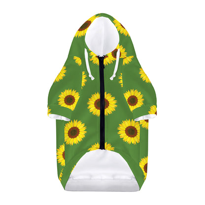 Green Sunflower Pattern Print Dog Zip Up Hoodie
