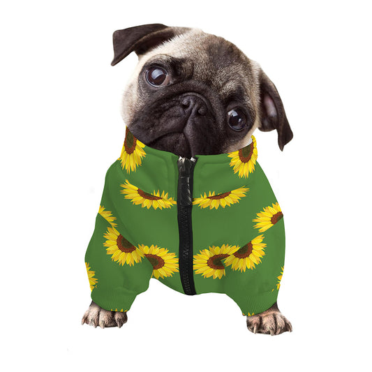Green Sunflower Pattern Print Dog Zip Up Jacket
