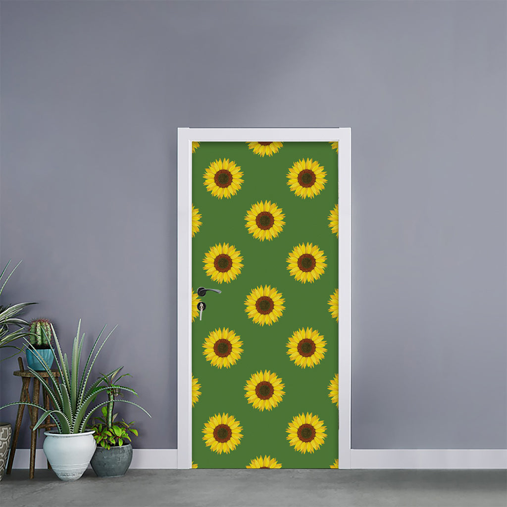 Green Sunflower Pattern Print Door Sticker
