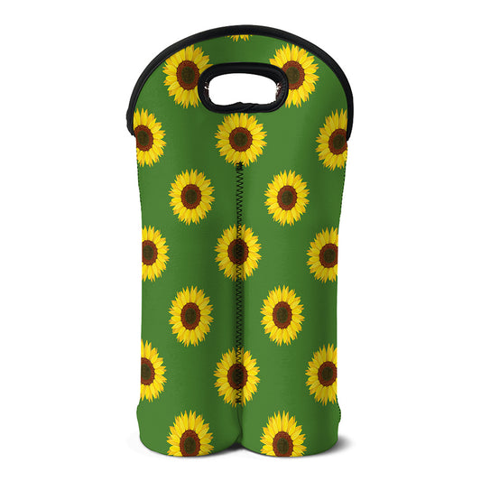 Green Sunflower Pattern Print Double Neoprene Wine Tote