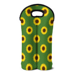 Green Sunflower Pattern Print Double Neoprene Wine Tote