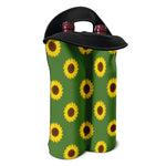 Green Sunflower Pattern Print Double Neoprene Wine Tote