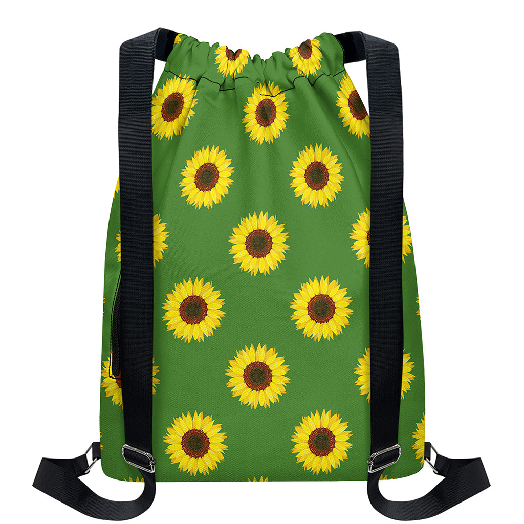 Green Sunflower Pattern Print Drawstring Backpack