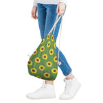 Green Sunflower Pattern Print Drawstring Bag