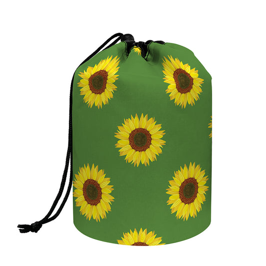 Green Sunflower Pattern Print Drawstring Makeup Bag