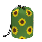 Green Sunflower Pattern Print Drawstring Makeup Bag