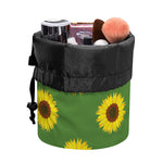 Green Sunflower Pattern Print Drawstring Makeup Bag