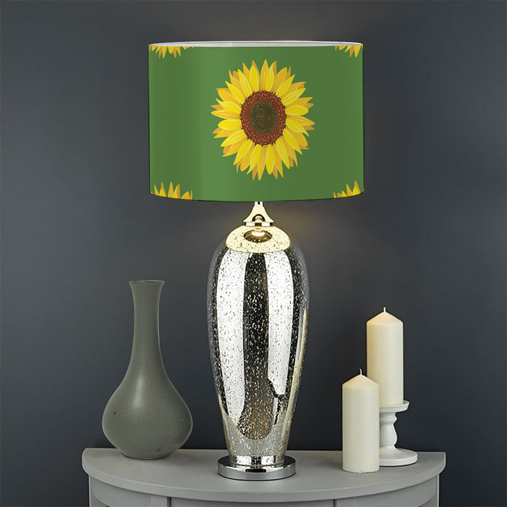 Green Sunflower Pattern Print Drum Lamp Shade