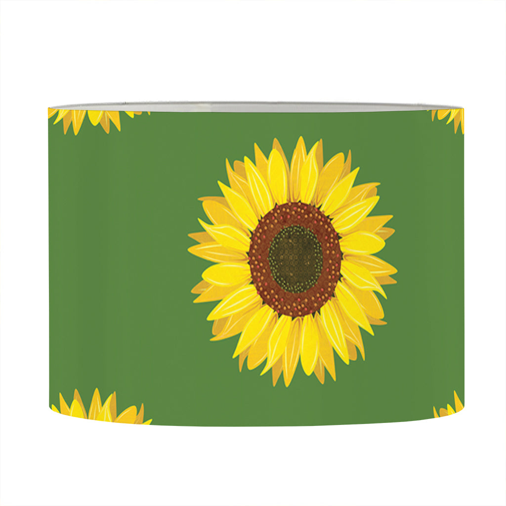 Green Sunflower Pattern Print Drum Lamp Shade