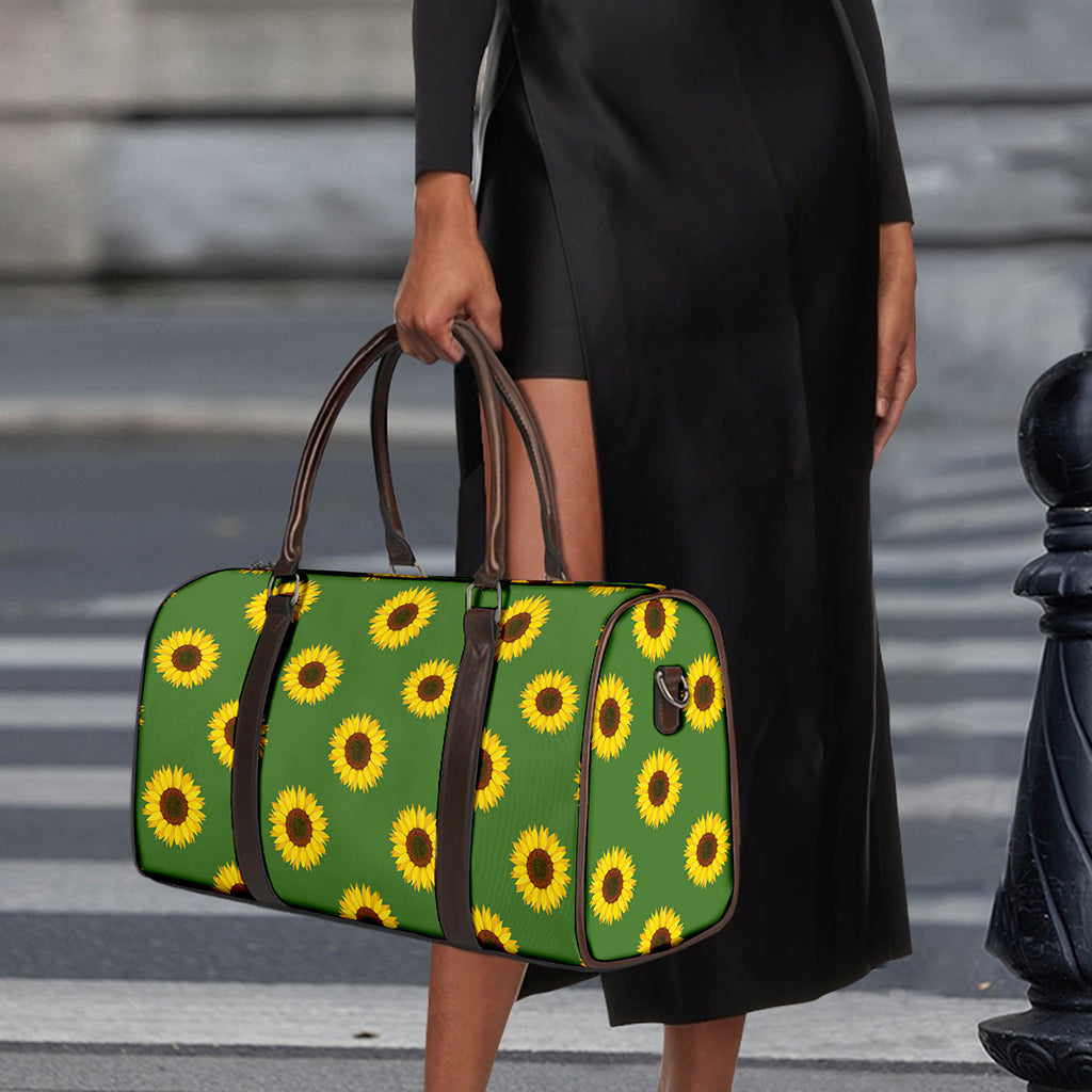 Green Sunflower Pattern Print Duffle Bag