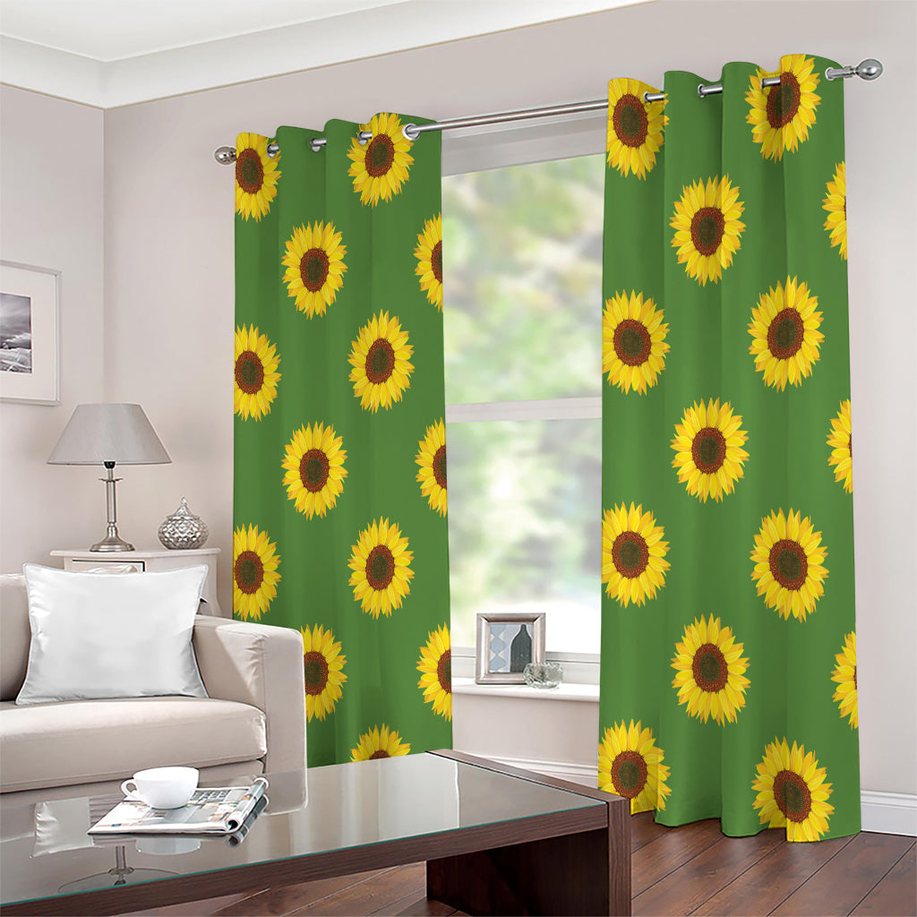 Green Sunflower Pattern Print Extra Wide Grommet Curtains