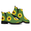 Green Sunflower Pattern Print Flat Ankle Boots