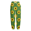 Green Sunflower Pattern Print Fleece Lined Knit Pants