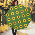 Green Sunflower Pattern Print Foldable Umbrella
