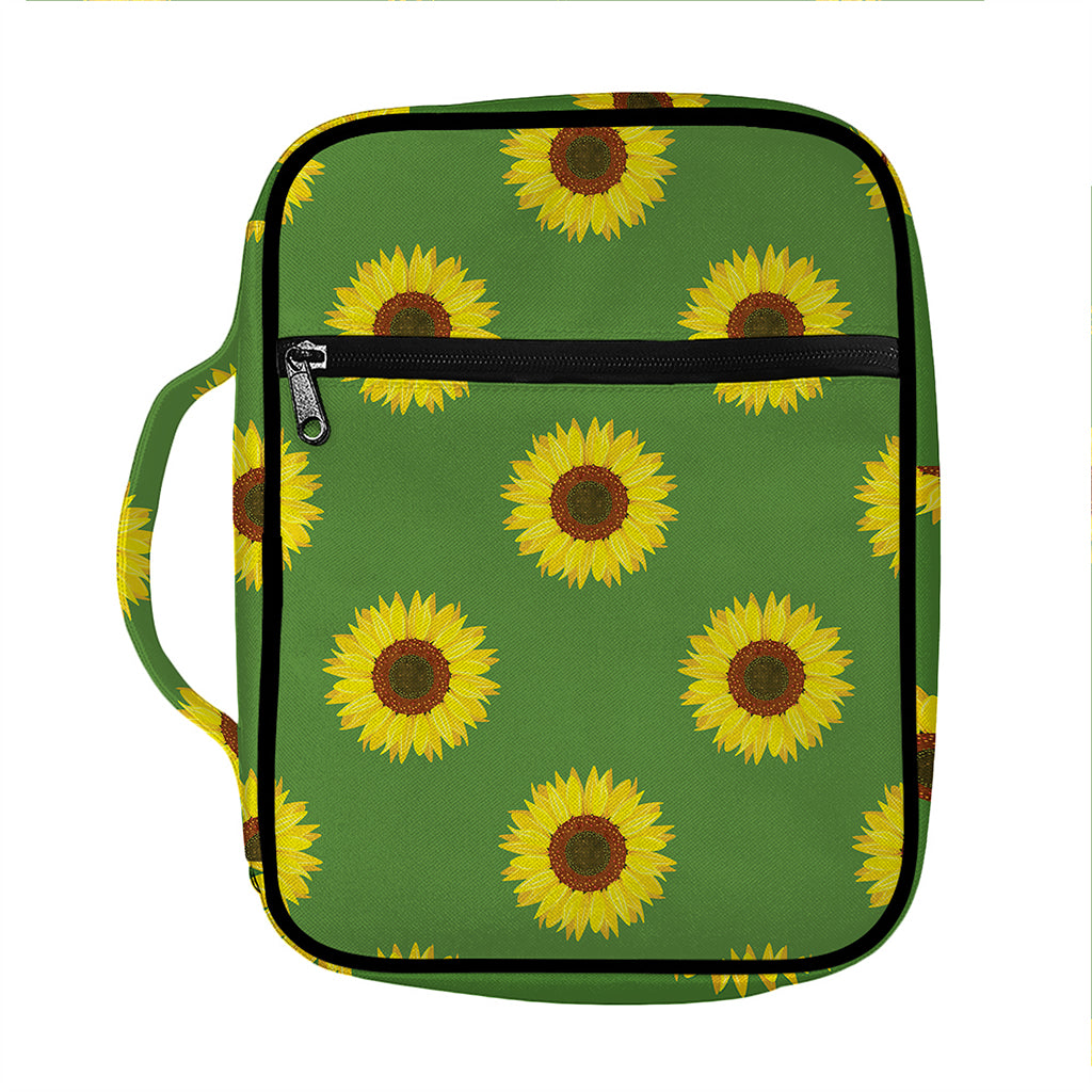 Green Sunflower Pattern Print Front Pocket Bible Bag