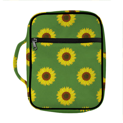 Green Sunflower Pattern Print Front Pocket Bible Bag
