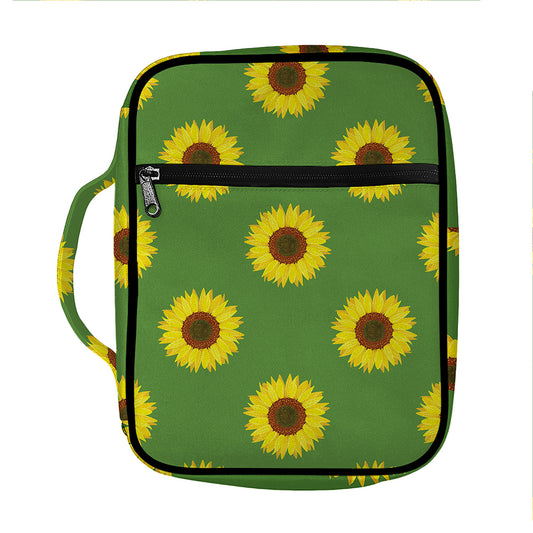Green Sunflower Pattern Print Front Pocket Bible Bag