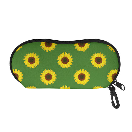Green Sunflower Pattern Print Glasses Case