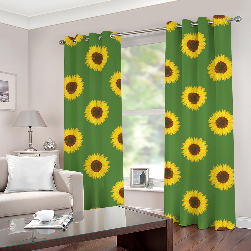 Green Sunflower Pattern Print Grommet Curtains